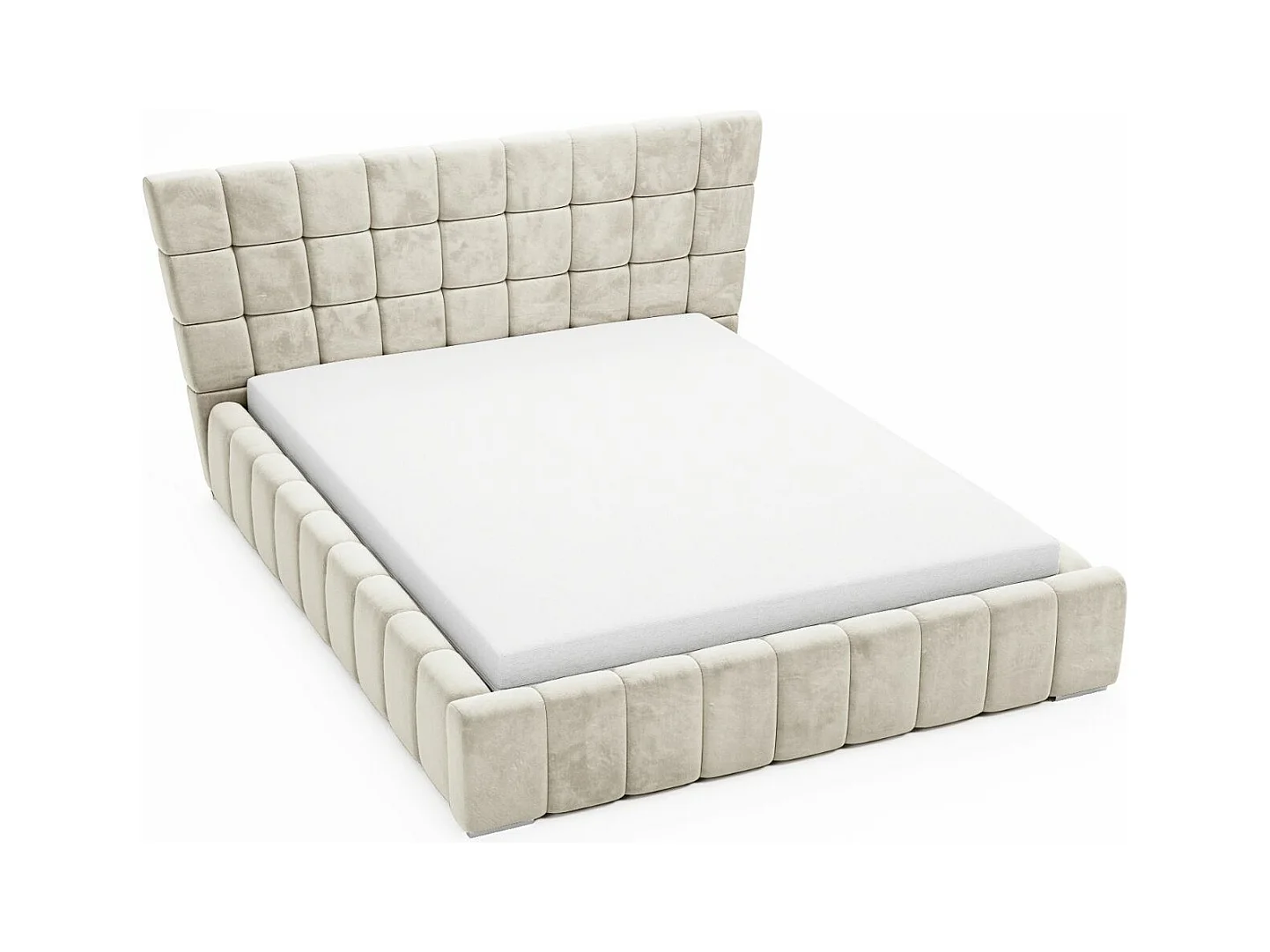 Lit rembourré avec rangement - 160 x 200 - lit double - velours - beige - Paris