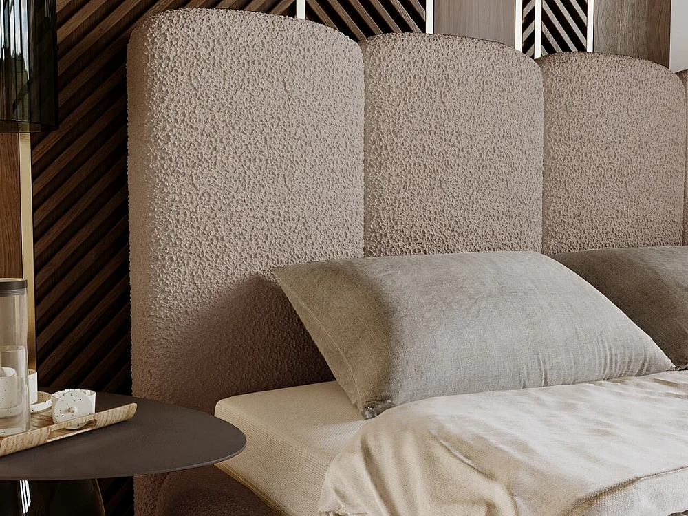 Lit rembourré avec rangement - 180 x 200 - lit double - bouclé - marron - Galli