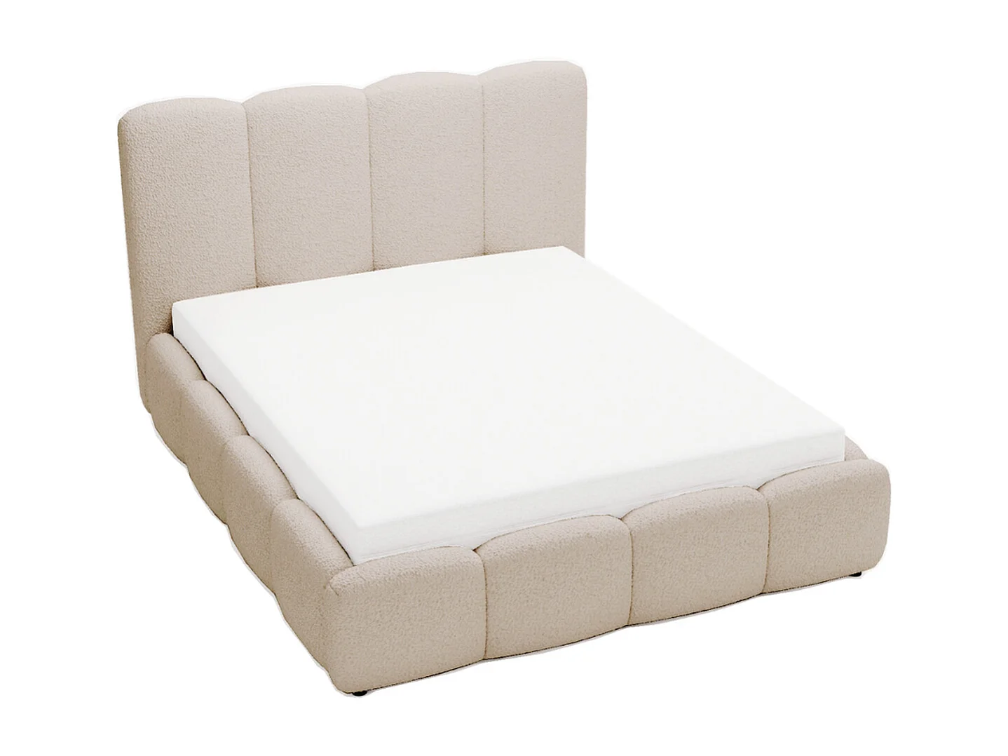 Lit rembourré avec rangement - 180 x 200 - lit double - bouclé - marron - Galli