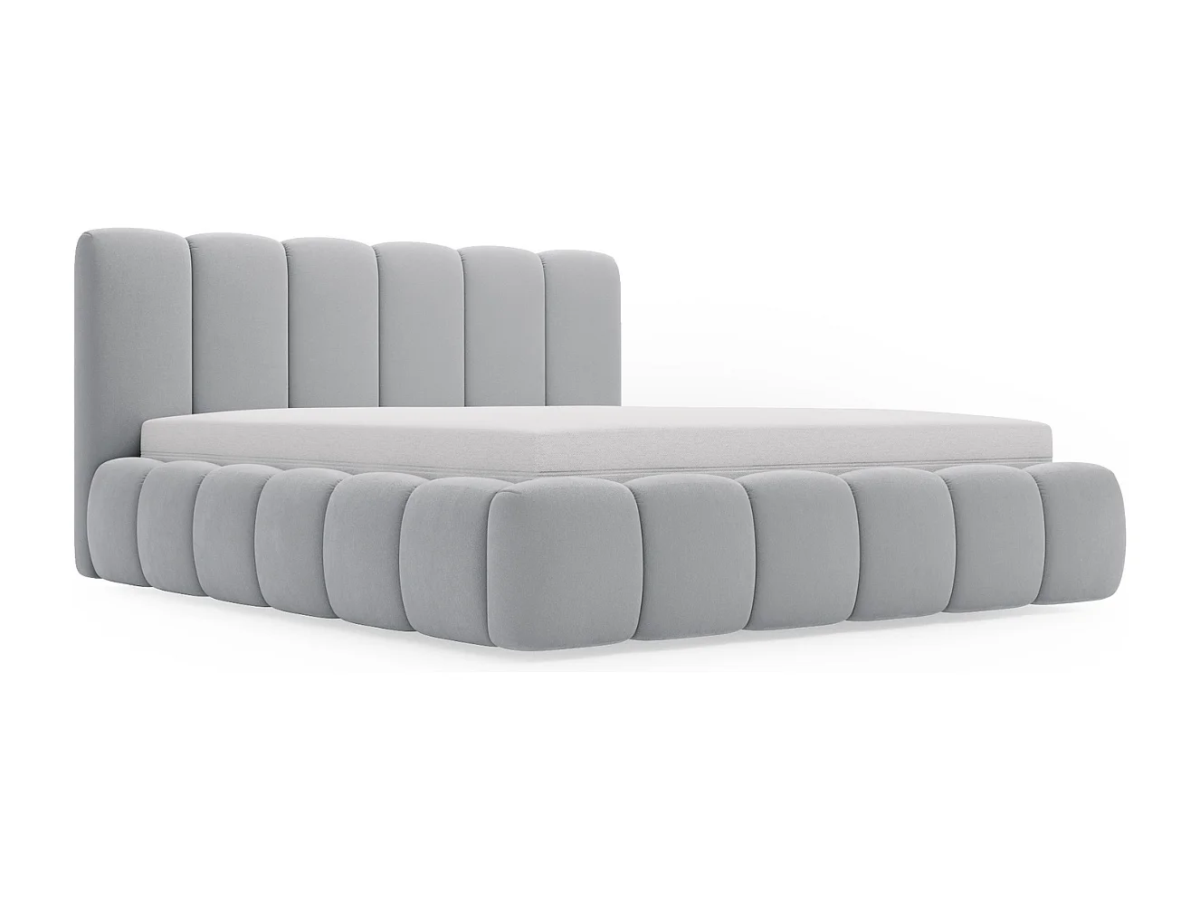 Lit rembourré avec rangement - 200 x 200  - lit double - velours - gris clair - Cloud