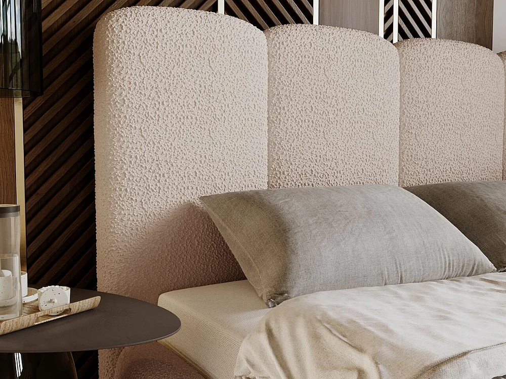 Lit rembourré avec rangement - 180 x 200 - lit double - bouclé - beige - Galli