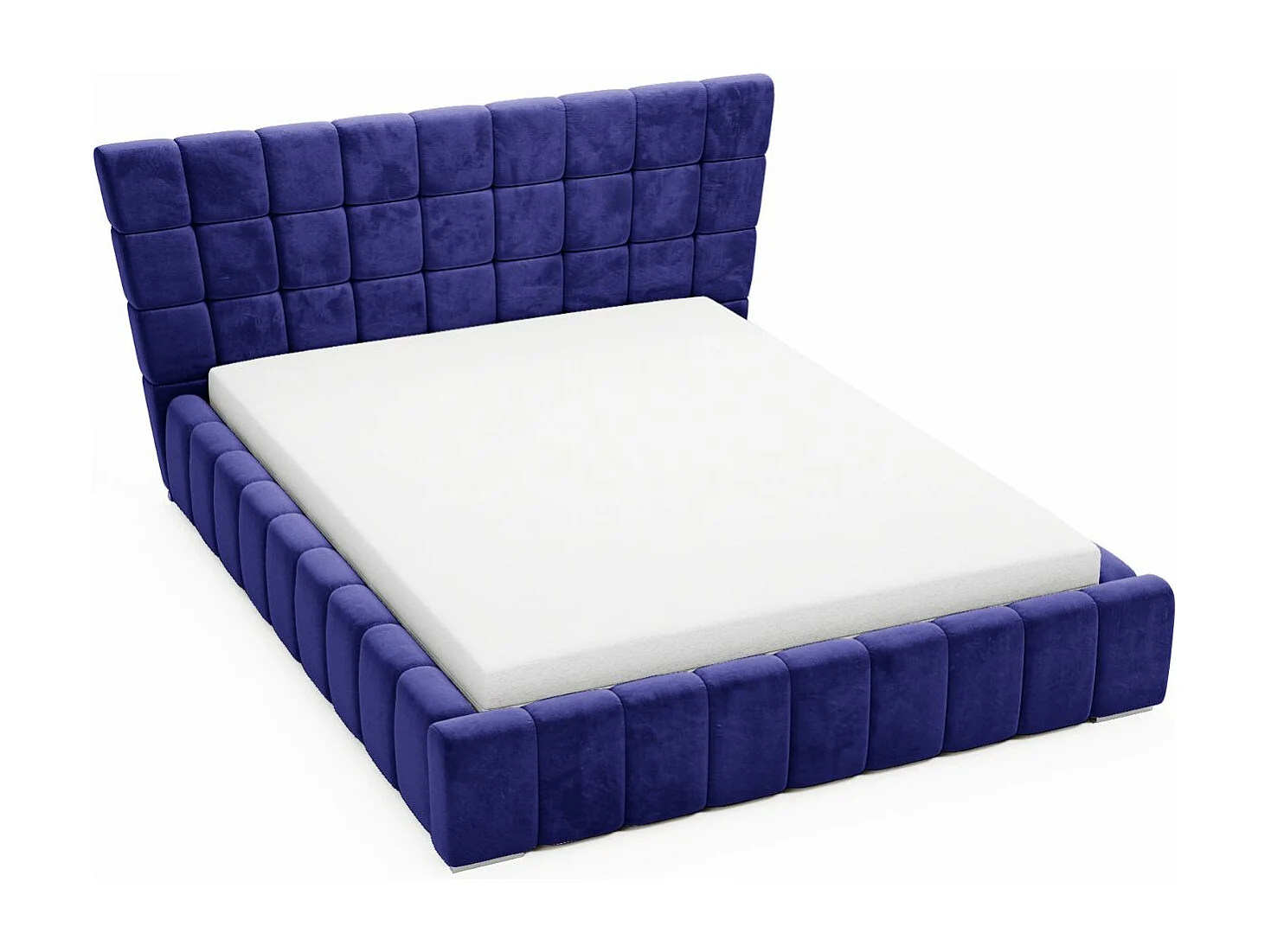 Gestoffeerd bed Paris 180x200 blauw - opbergruimte voor beddengoed, houten lattenbodem, doorgestikt hoofdbord en bedframe