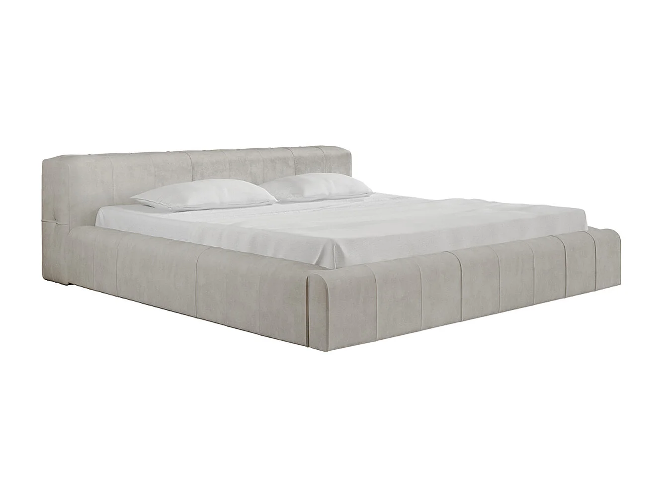 Lit rembourré avec rangement - 160 x 200 - lit double - velours - beige - Lipari