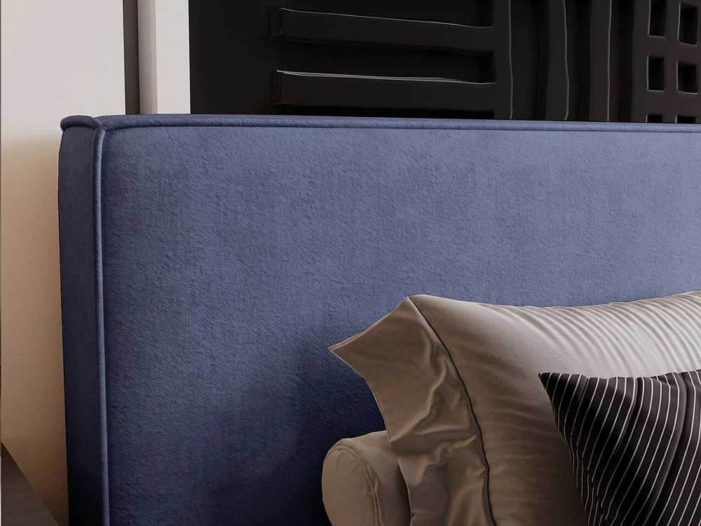 Gestoffeerd bed Monaco 120x200 blauw - opbergruimte voor beddengoed, houten lattenbodem, doorgestikt hoofdbord en bedframe