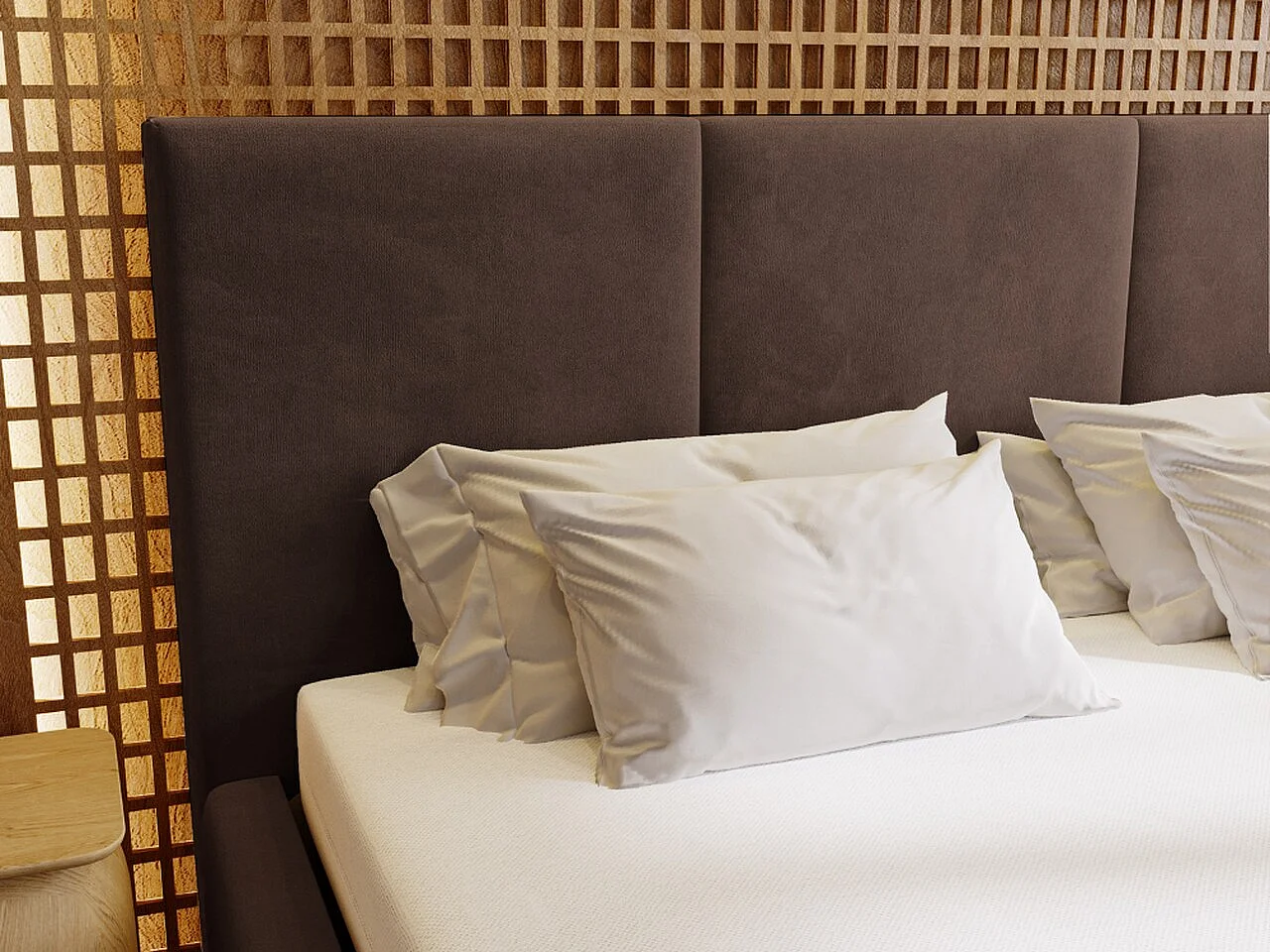 Lit rembourré avec rangement - 120 x 200 - lit double - velours - marron - Lincoln