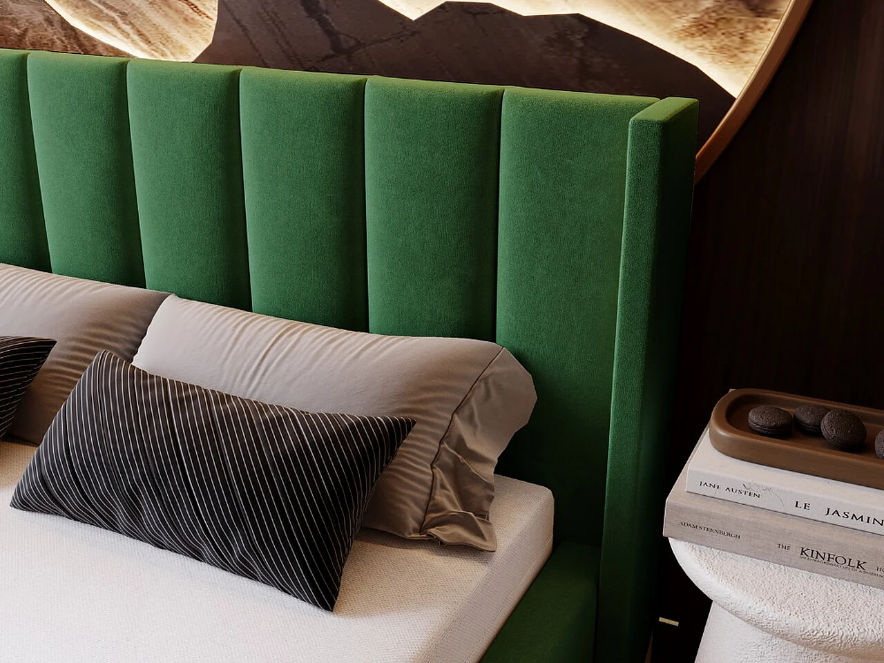 Lit rembourré avec rangement - 180 x 200 - lit double - velours - vert - Marano