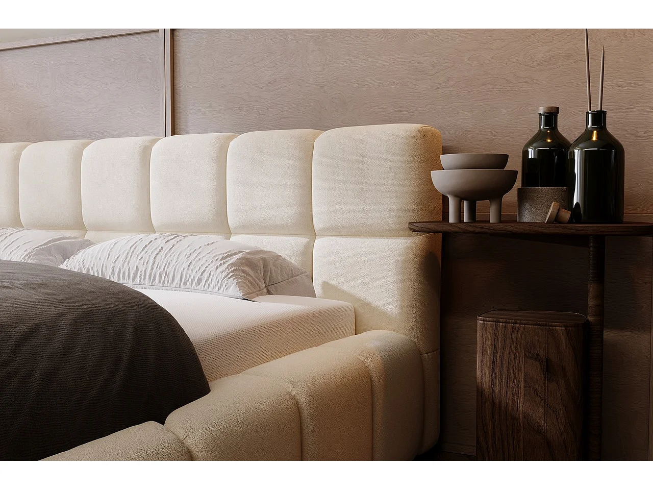 Polsterbett mit Bettkasten - 180 x 200 - Samtstoff - Beige - Bett mit Lattenrost - ALICANTE