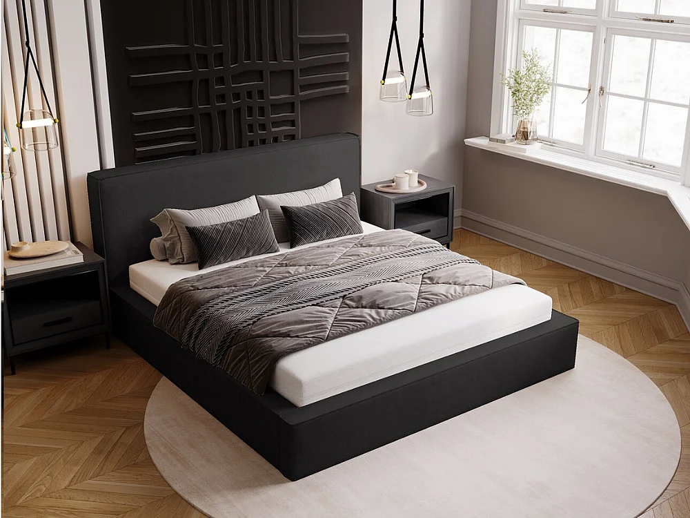 Polsterbett mit Bettkasten - 120 x 200 - Chenille-Stoff - Anthrazit - Bett mit Lattenrost - MONACO