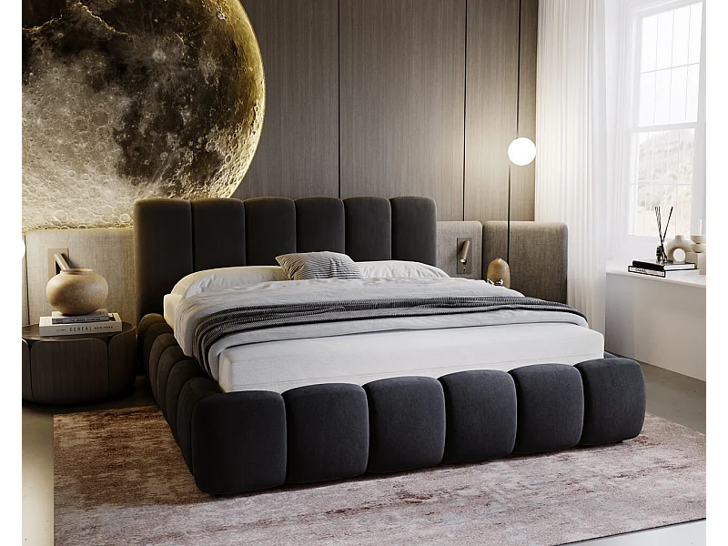 Lit rembourré avec rangement - 180 x 200  - lit double - velours - anthracite - Cloud