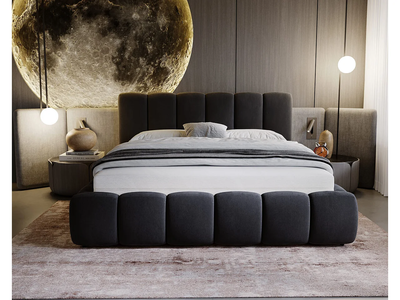 Polsterbett mit Bettkasten - 180 x 200 - Samtstoff - Anthracite - Bett mit Lattenrost - CLOUD