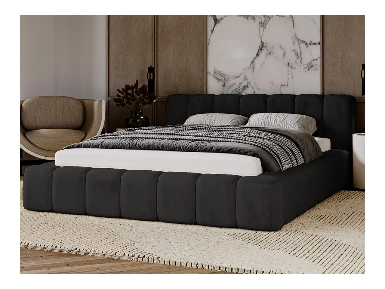 Lit Rembourré Avec Rangement 120x200 Cm Lit Double Ibiza Velours Noir