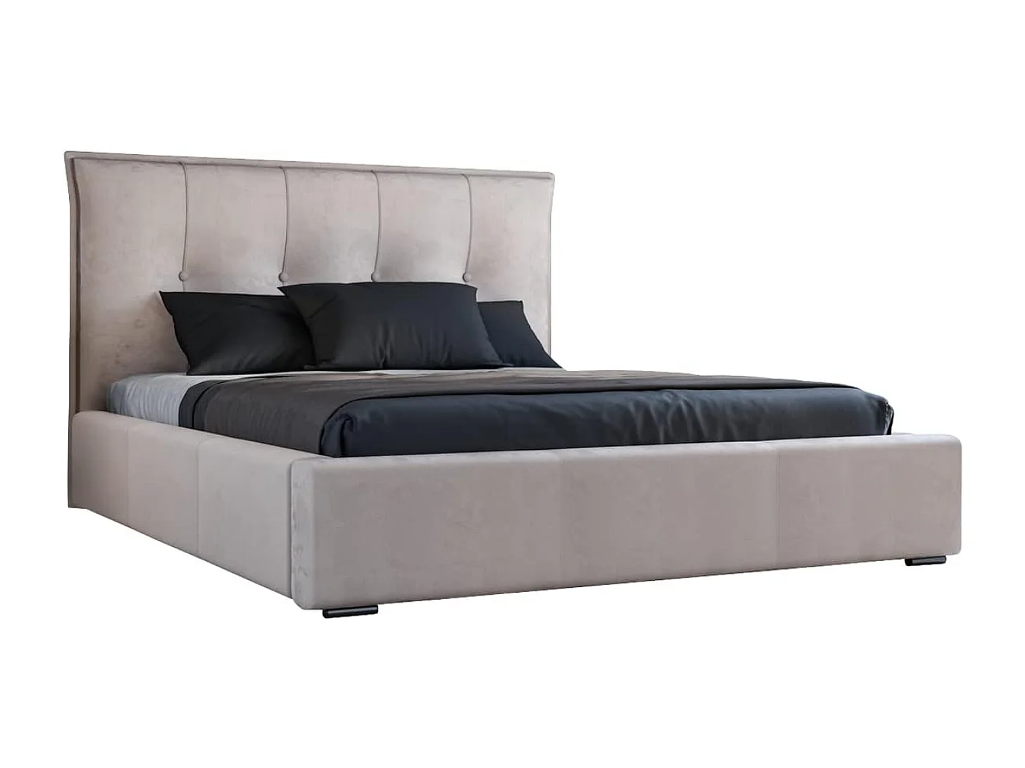 Lit rembourré avec rangement - 140 x 200 - lit double - velours - beige - Valencia