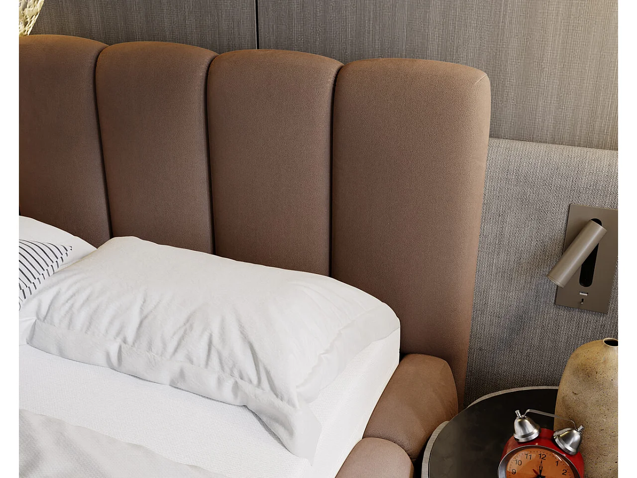 Lit rembourré avec rangement - 180 x 200  - lit double - velours - marron - Cloud