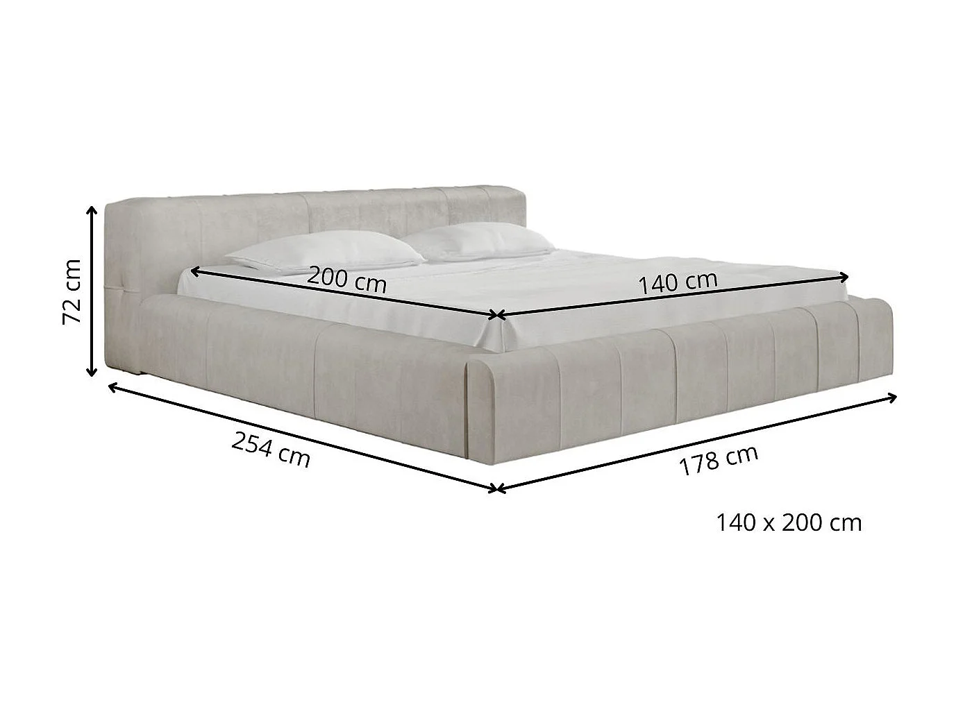 Gestoffeerd bed Lipari 140x200 zwart - opbergruimte voor beddengoed, houten lattenbodem, doorgestikt hoofdbord en bedframe
