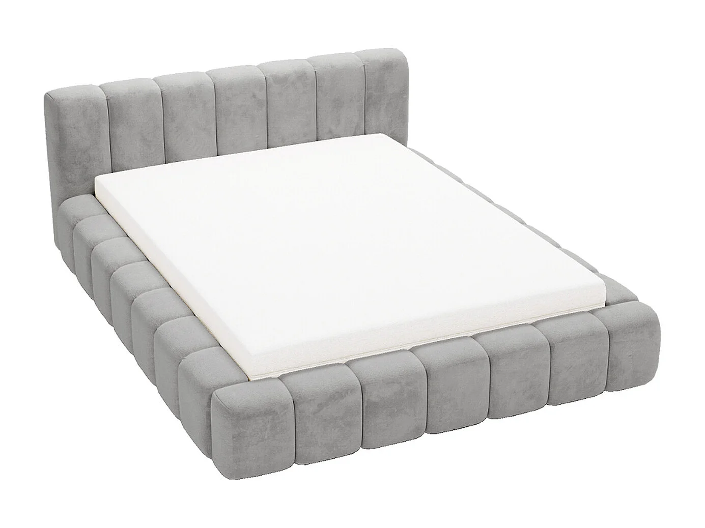 Gestoffeerd bed Ibiza 120x200 grijs - opbergruimte voor beddengoed, houten lattenbodem, doorgestikt hoofdbord en bedframe.