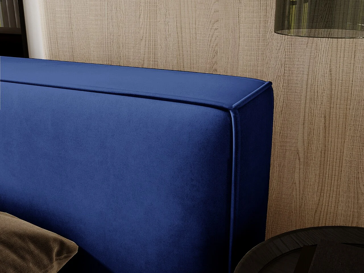 Gestoffeerd bed Mali 120x200 blauw - opbergruimte voor beddengoed, houten lattenbodem, doorgestikt hoofdbord en bedframe