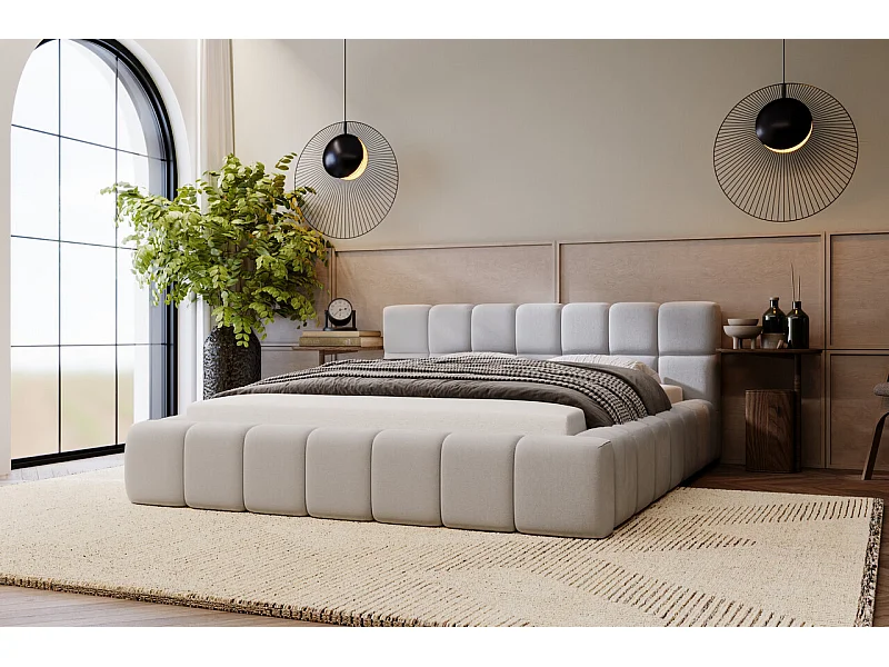 Lit rembourré avec rangement - 120 x 200 - lit double - velours - gris clair - Alicante