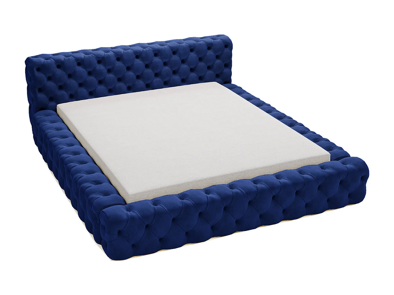 Lit rembourré avec rangement - 160 x 200 - lit double - velours - bleu - Palini
