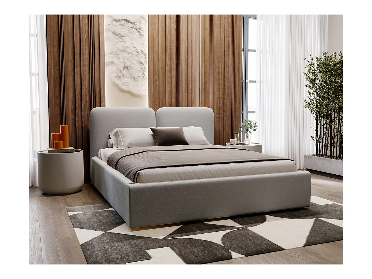 Lit rembourré avec rangement - 120 x 200 - lit double - velours - gris clair - Palermo
