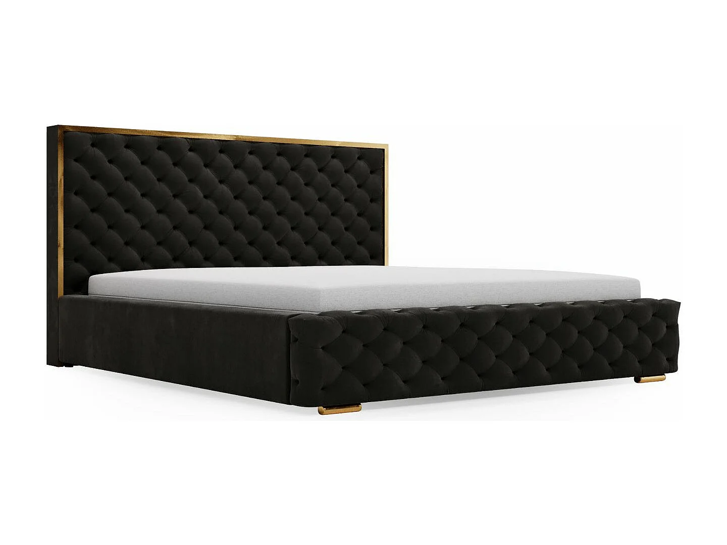 Lit rembourré avec rangement - 140 x 200 - lit double - velours - noir - Wave