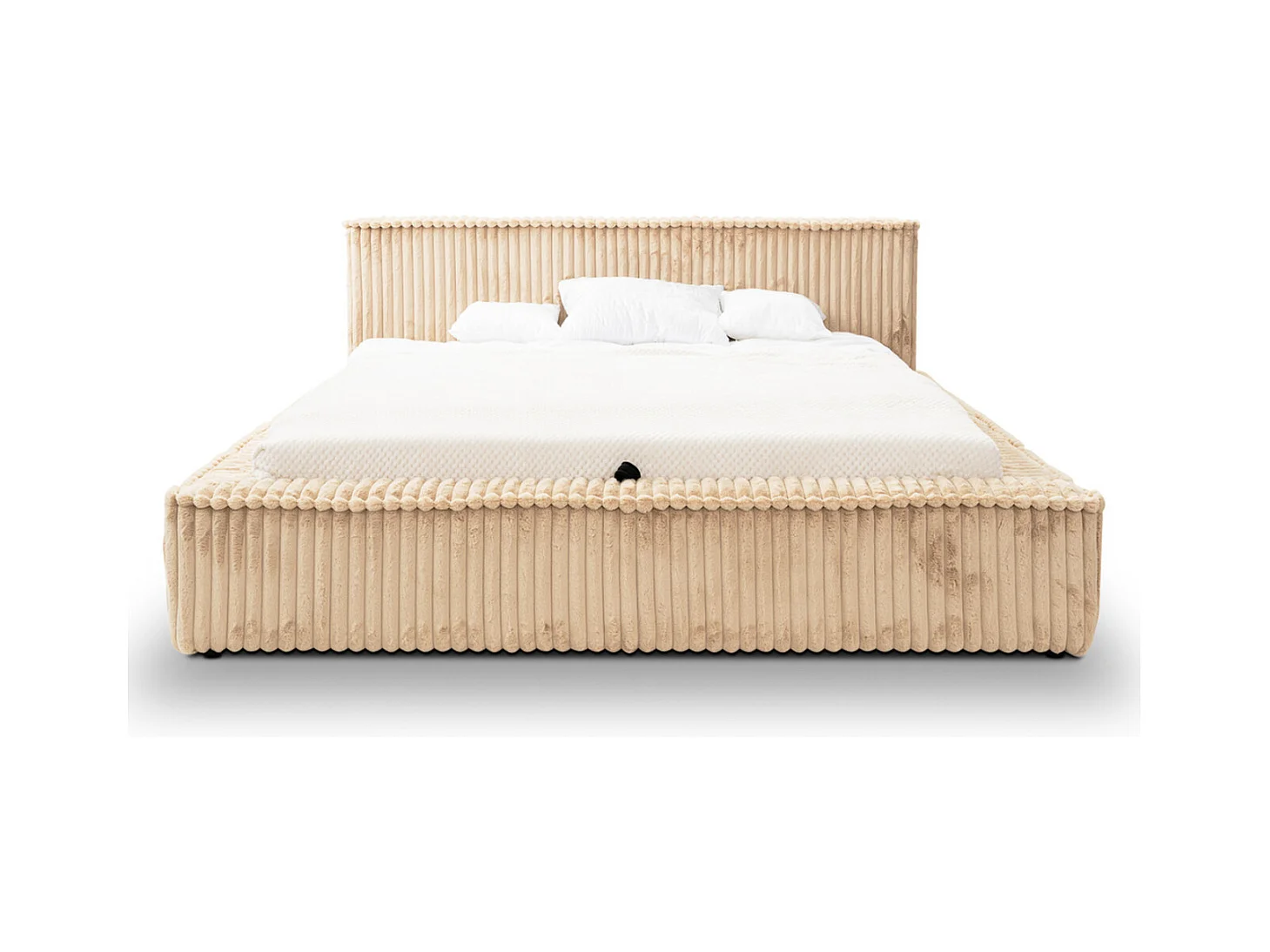 Lit rembourré avec rangement - 160 x 200 - lit double - côtelé - beige - Lago