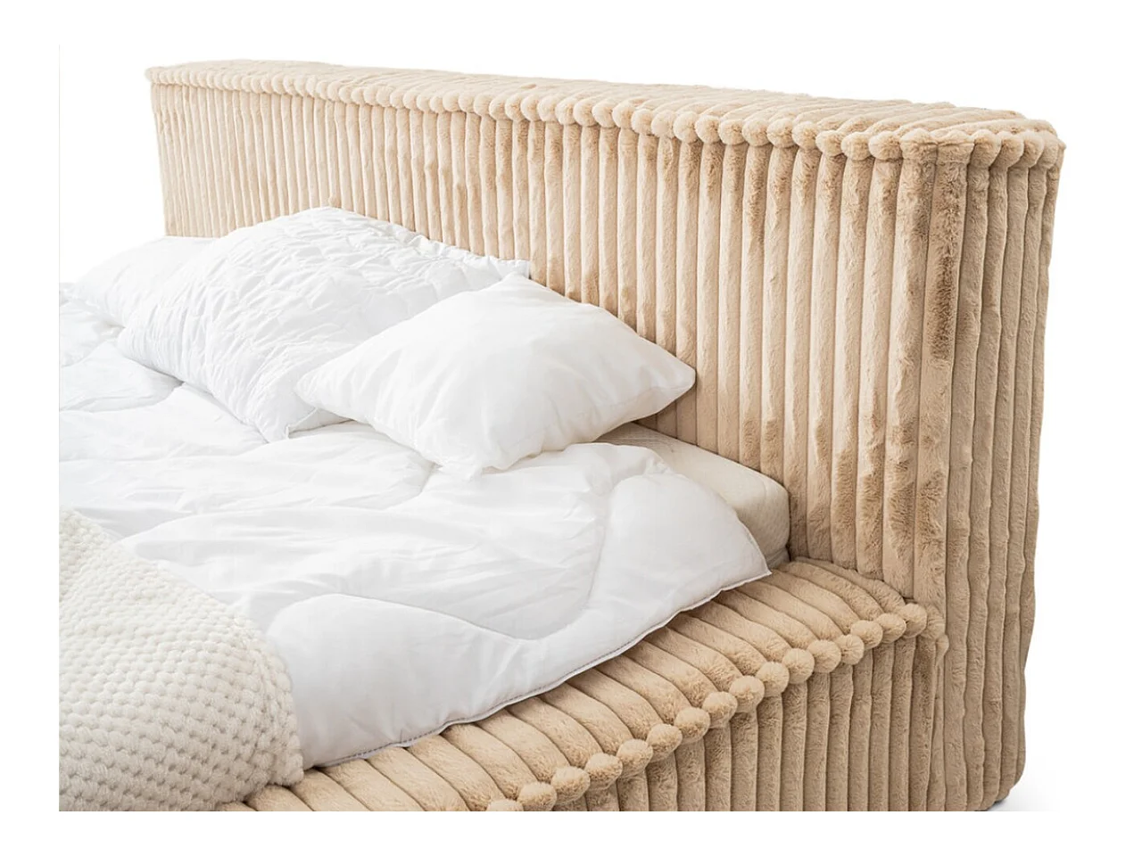 Lit rembourré avec rangement - 160 x 200 - lit double - côtelé - beige - Lago