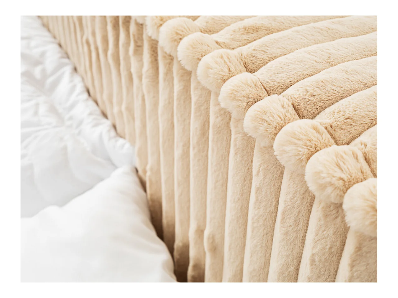 Lit rembourré avec rangement - 160 x 200 - lit double - côtelé - beige - Lago