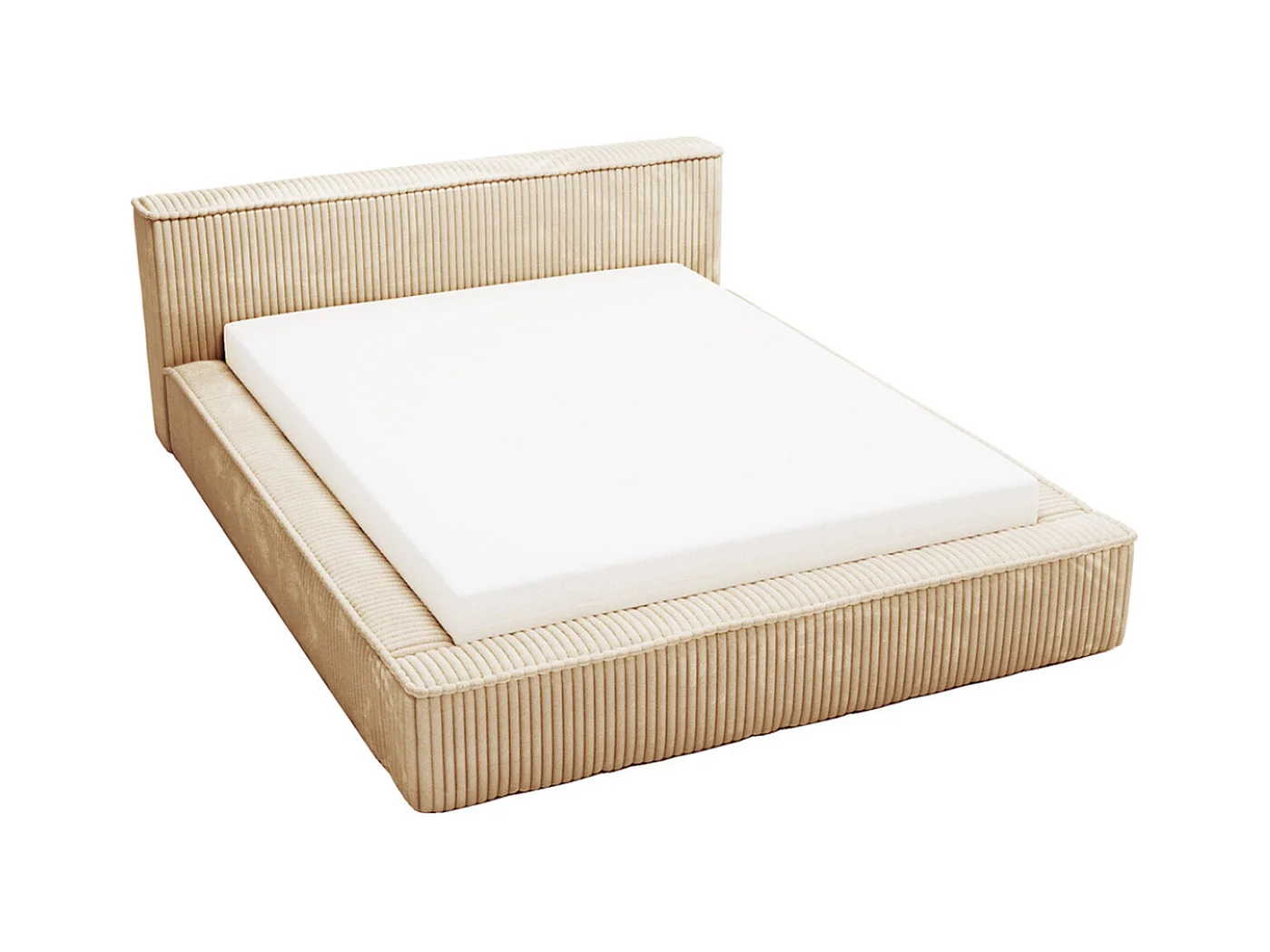 Lit rembourré avec rangement - 160 x 200 - lit double - côtelé - beige - Lago