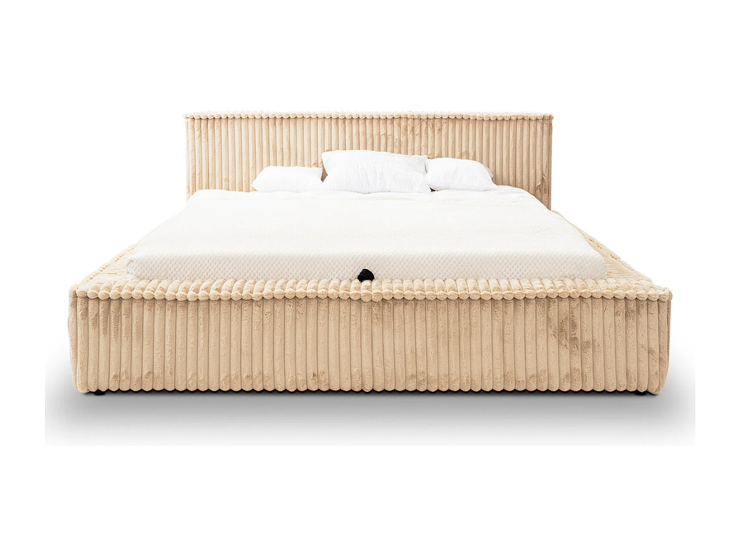 Lit rembourré avec rangement - 160 x 200 - lit double - fourrure - beige - Lago