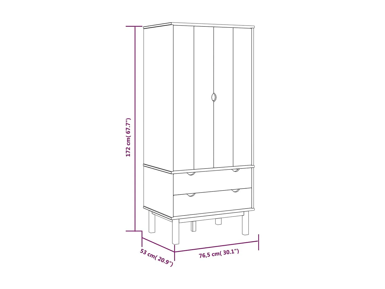 Kleiderschrank OTTA Braun&Grau 76,5x53x172 cm Massivholz Kiefer