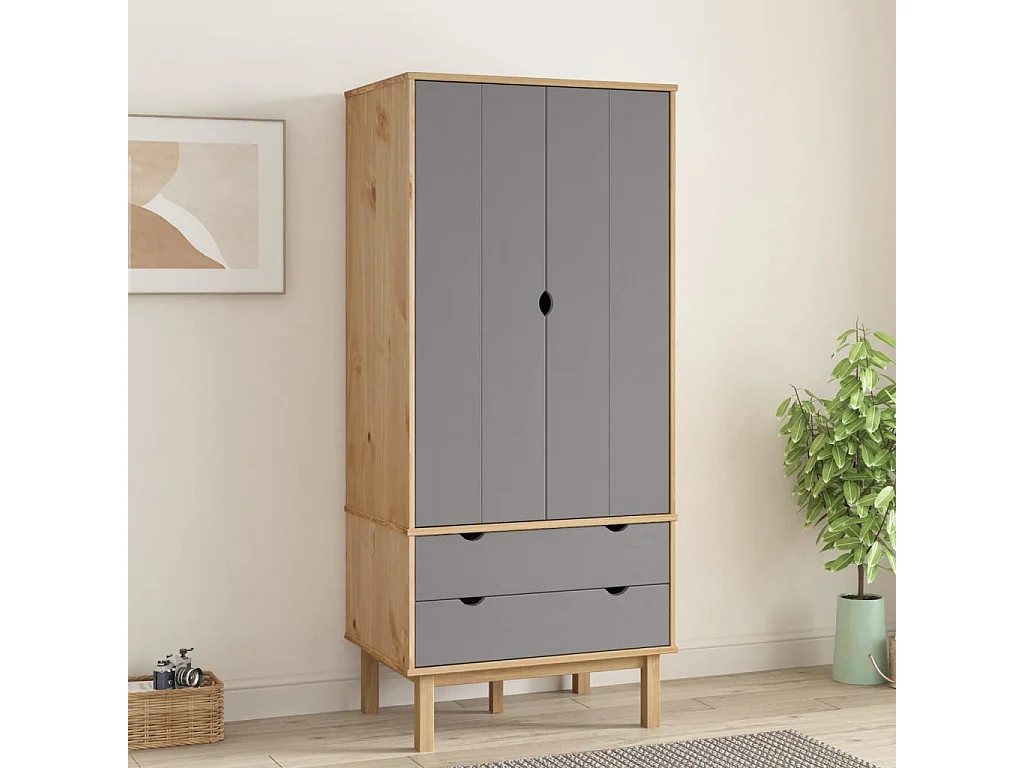 Garde-robe OTTA Marron et gris 76,5x53x172 cm Bois massif pin