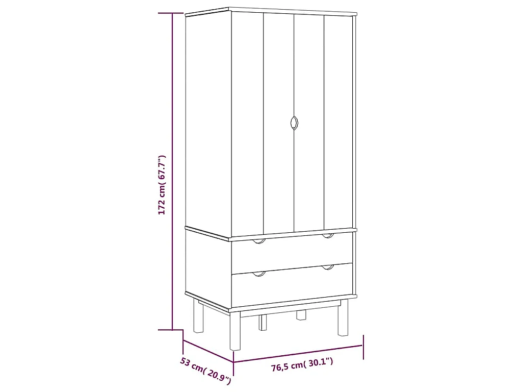 Garde-robe OTTA Marron et gris 76,5x53x172 cm Bois massif pin