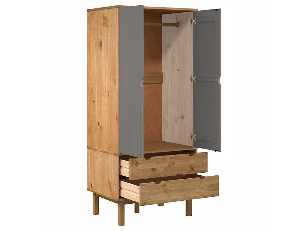 Garde-robe OTTA Marron et gris 76,5x53x172 cm Bois massif pin