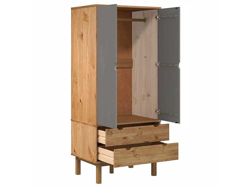 Roupeiro OTTA 76,5x53x172 cm pinho maciço castanho/cinza