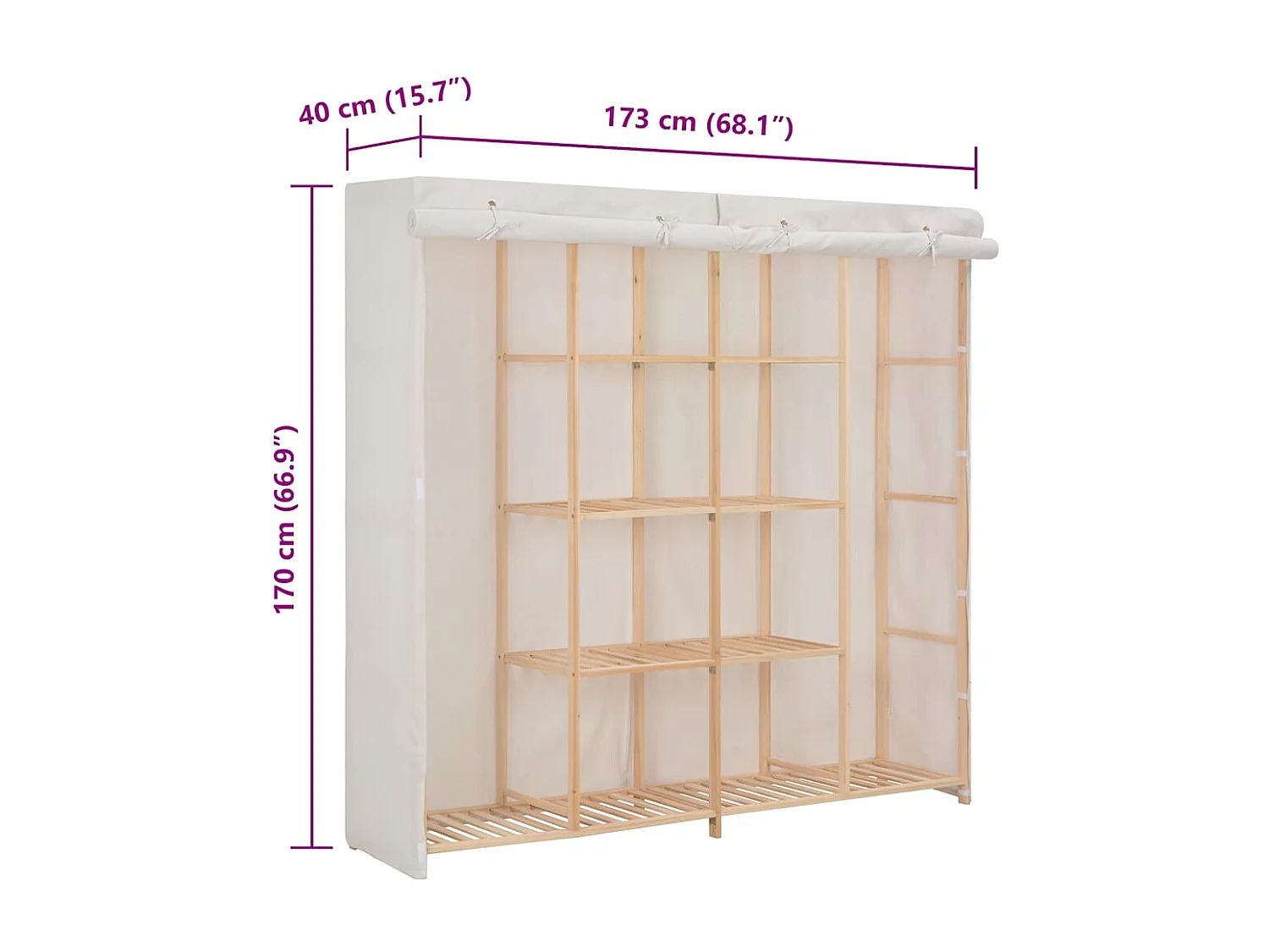 Garde-robe Blanc 173x40x170 cm Tissu