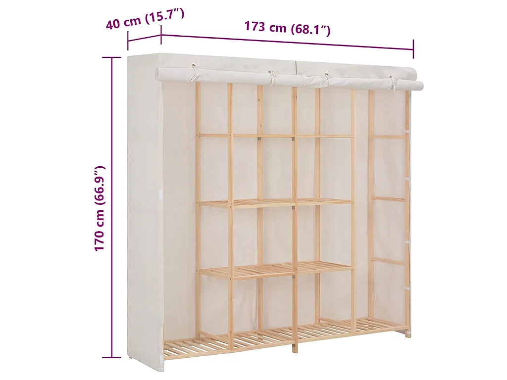 Garde-robe Blanc 173x40x170 cm Tissu