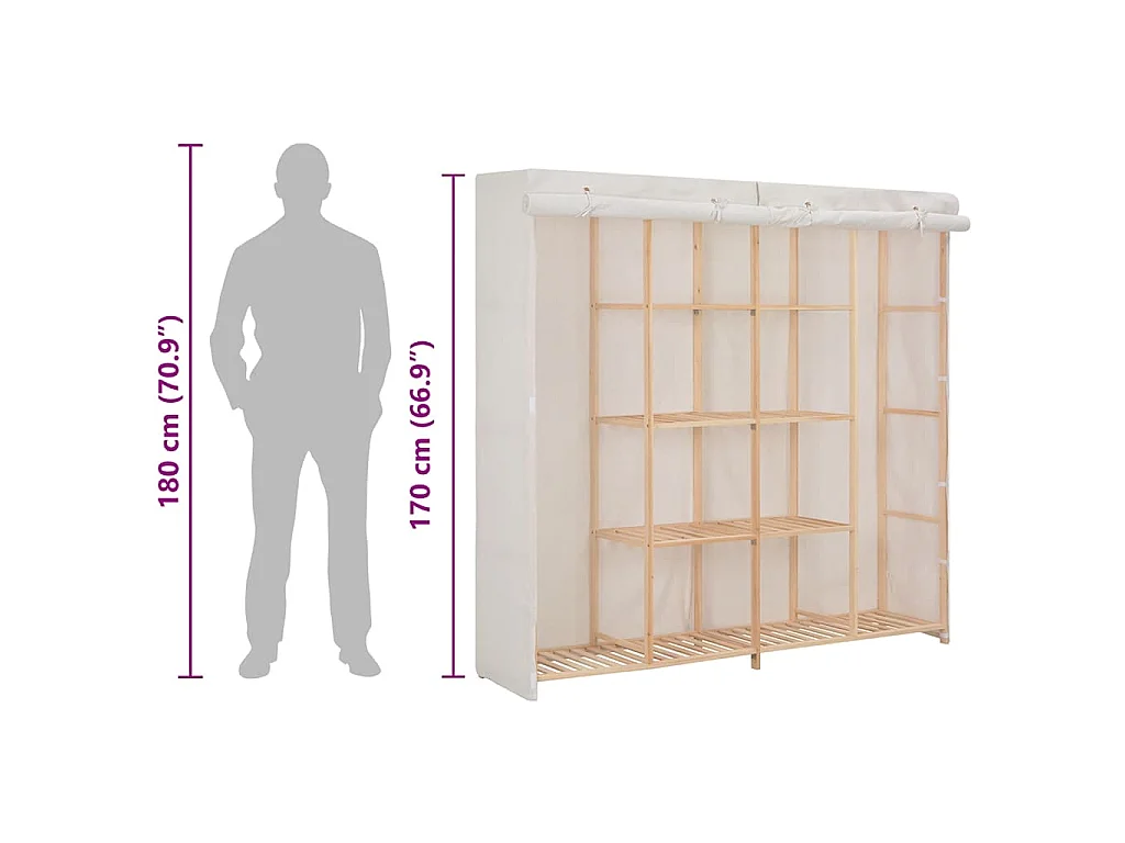 Garde-robe Blanc 173x40x170 cm Tissu