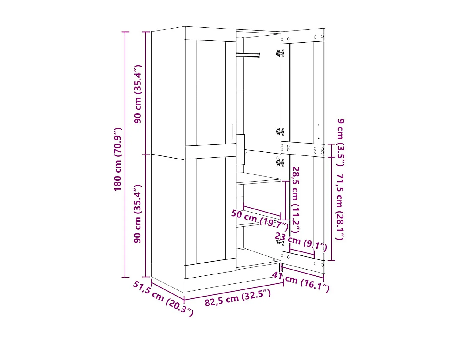 Kleiderschrank Räuchereiche 82,5x51,5x180 cm Holzwerkstoff