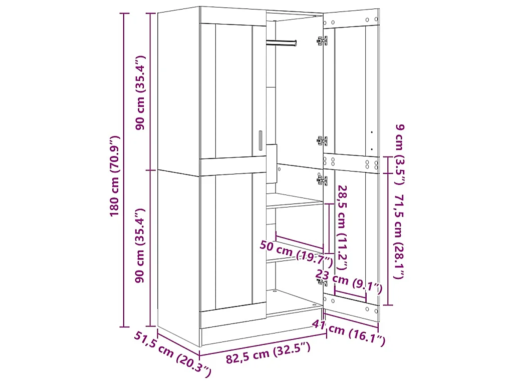 Garde-robe Chêne fumé 82,5x51,5x180 cm Bois d'ingénierie