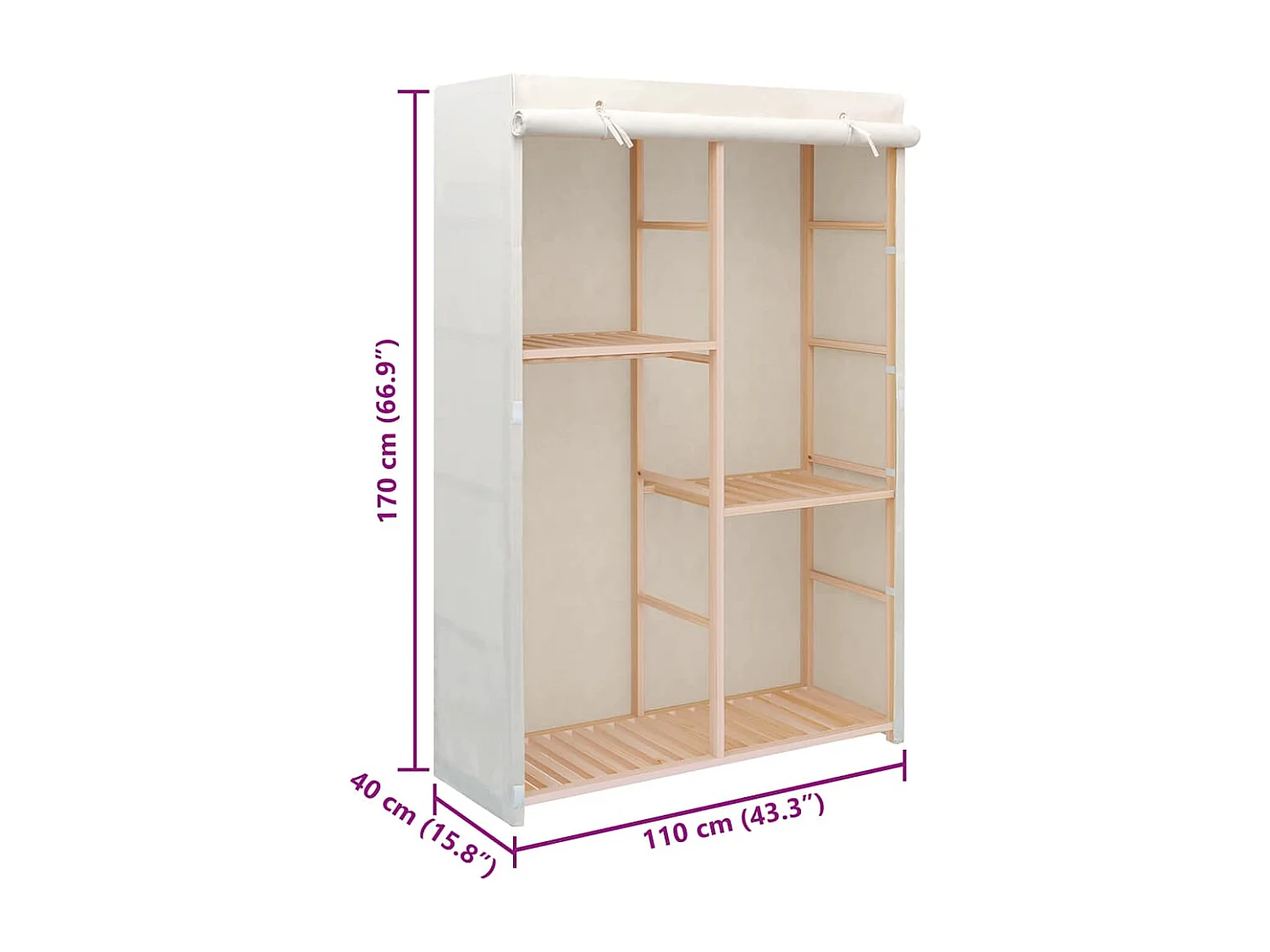 Garde-robe à 3 niveaux 110 x 40 x 170 cm