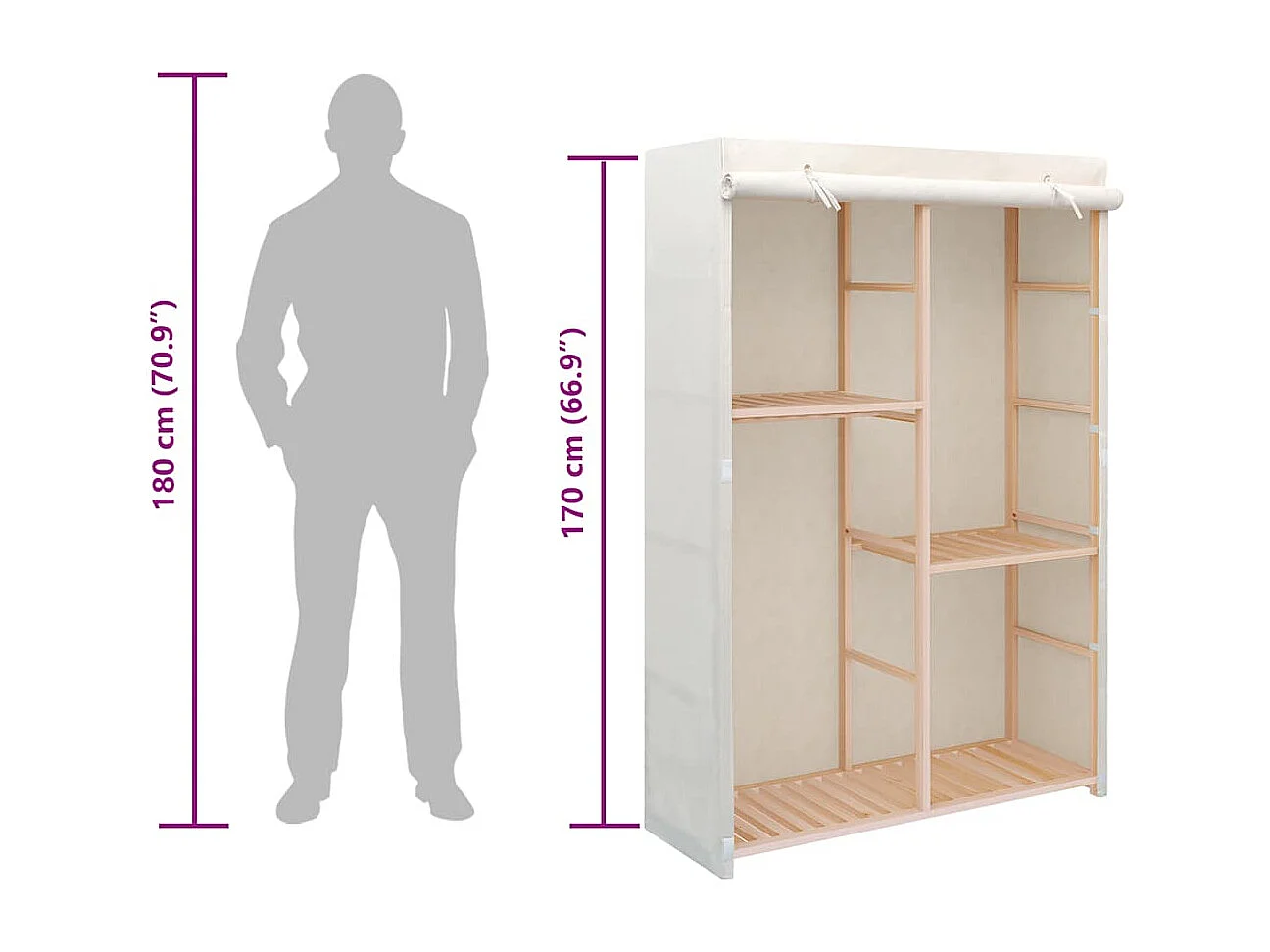 Garde-robe à 3 niveaux 110 x 40 x 170 cm