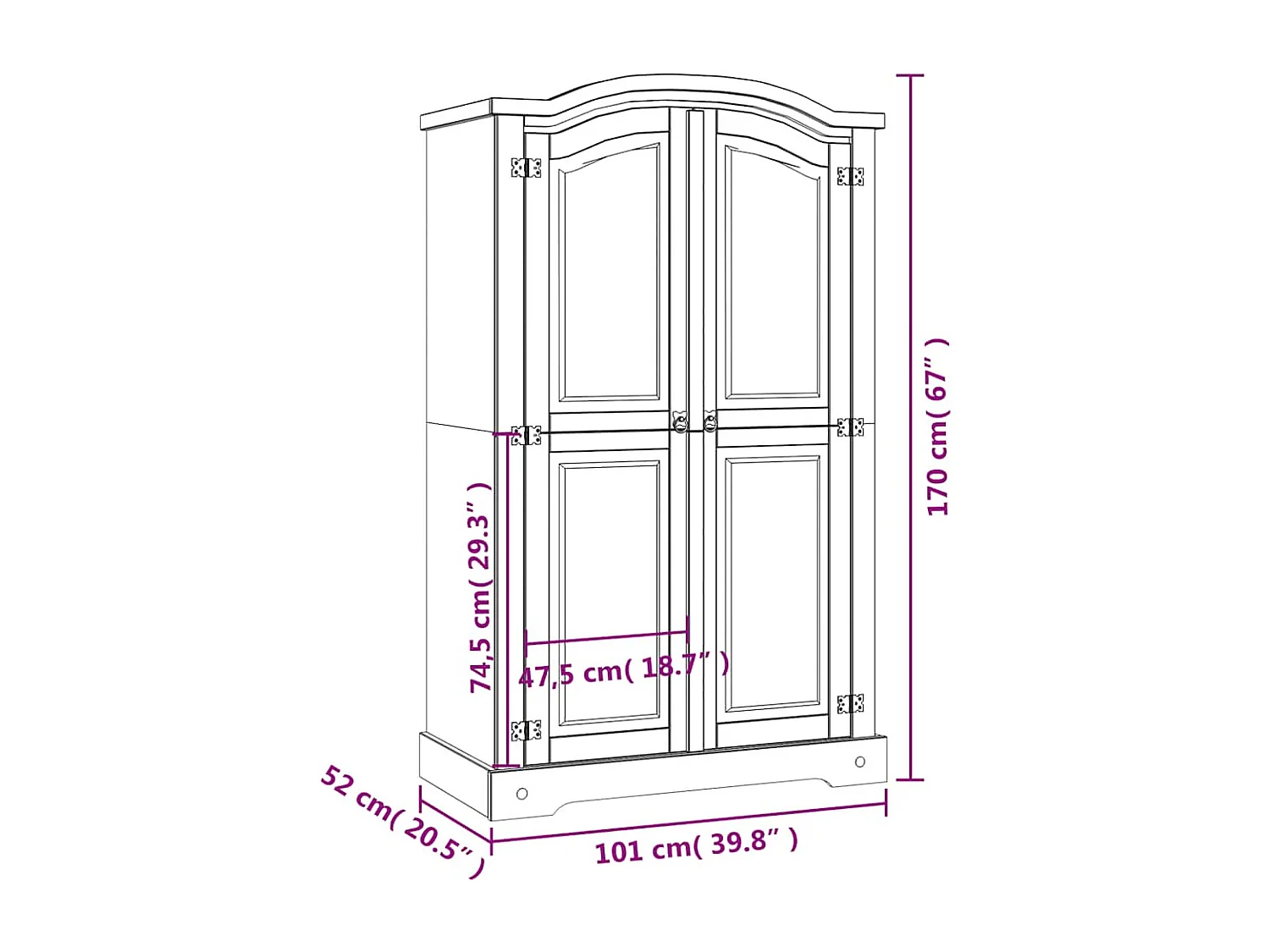 Armario madera de pino Mexicano estilo Corona gris 2 Puertas