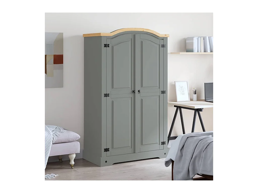 Kleiderschrank Mexiko-Stil Kiefernholz 2 Türen Grau
