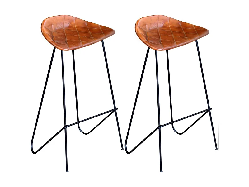 Barhocker 2 Stk. Schwarz und Braun Echtleder