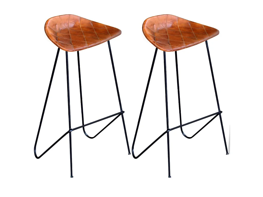 Chaises de bar lot de 2 noir et marron cuir véritable