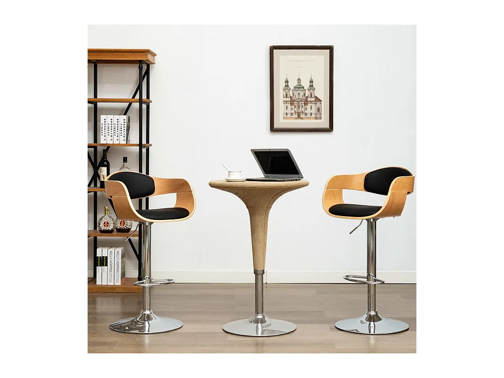 Chaises de bar lot de 2 noir bois courbé et similicuir