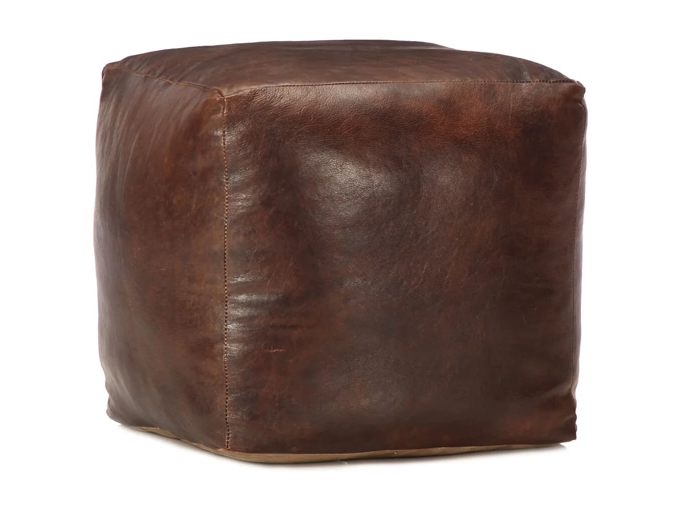 Pufe 40x40x40 cm couro de cabra genuíno castanho-escuro
