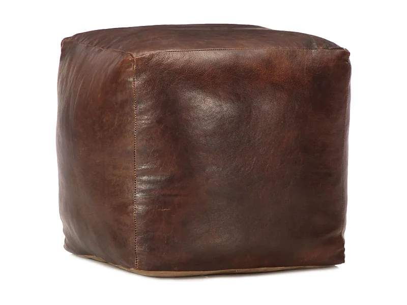 Pufe 40x40x40 cm couro de cabra genuíno castanho-escuro