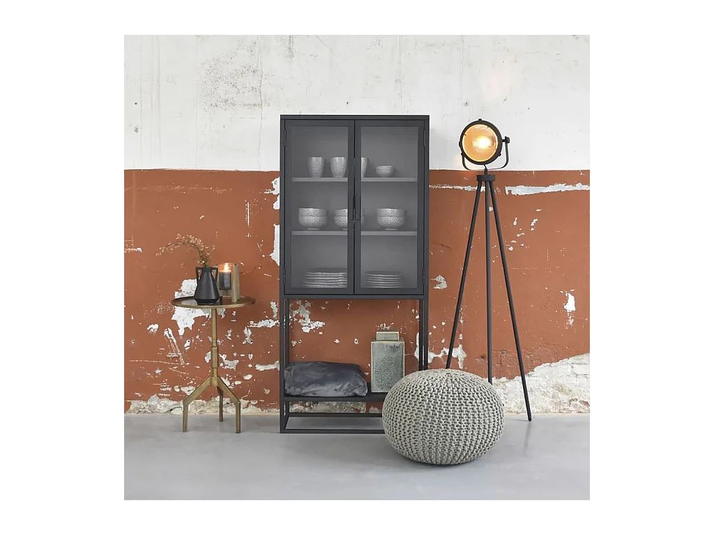 Pouf tricoté Coton M Vert olive