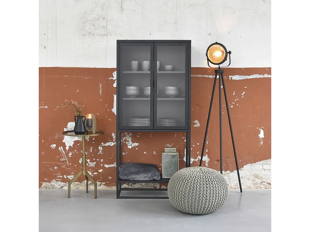 Pouf tricoté Coton M Vert olive